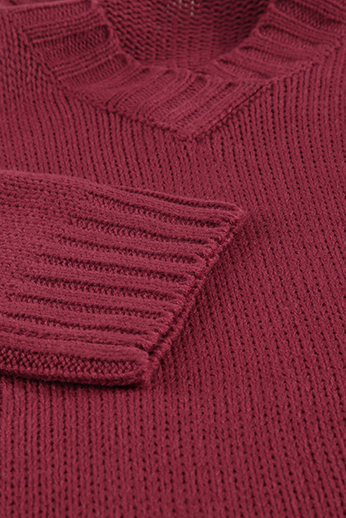 V Neck Drop Shoulder Knitted Sweater